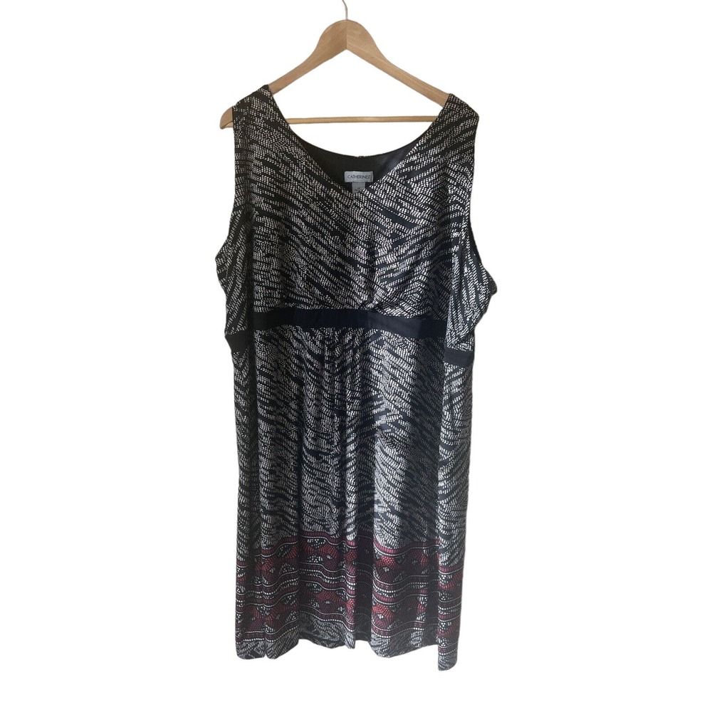 Catherines Dress Womens 4X Black Printed Stretch Round Neck Sleeveless